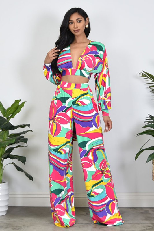 Multicolor Blended Brushed 2-Piece Palazzo Pant Set – Whatsoever's Lovely